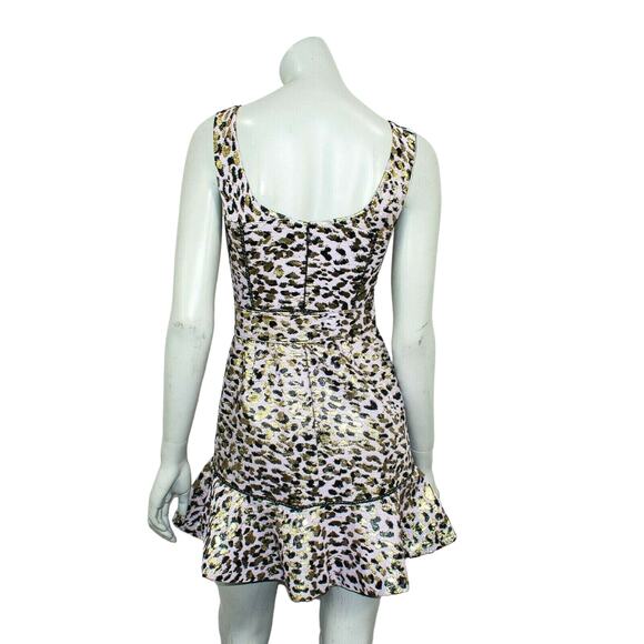 JONATHAN SIMKHAI Metallic Leopard Jacquard Bustier Ruffle Dress Lilac Size 0 - Picture 4 of 9